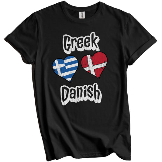 Greek Danish Flag Heart Combo Greece Denmark Distressed T-Shirt