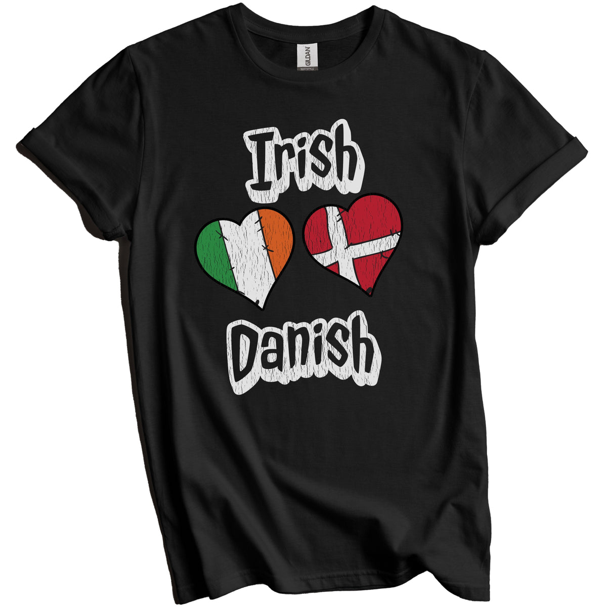 Irish Danish Flag Heart Combo Ireland Denmark Distressed T-Shirt