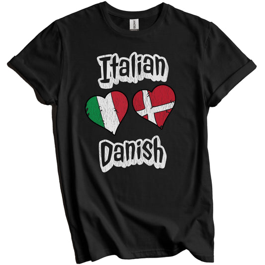 Italian Danish Flag Heart Combo Italy Denmark Distressed T-Shirt