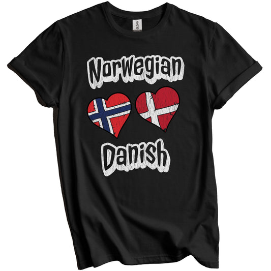 Norwegian Danish Flag Heart Combo Norway Denmark Distressed T-Shirt