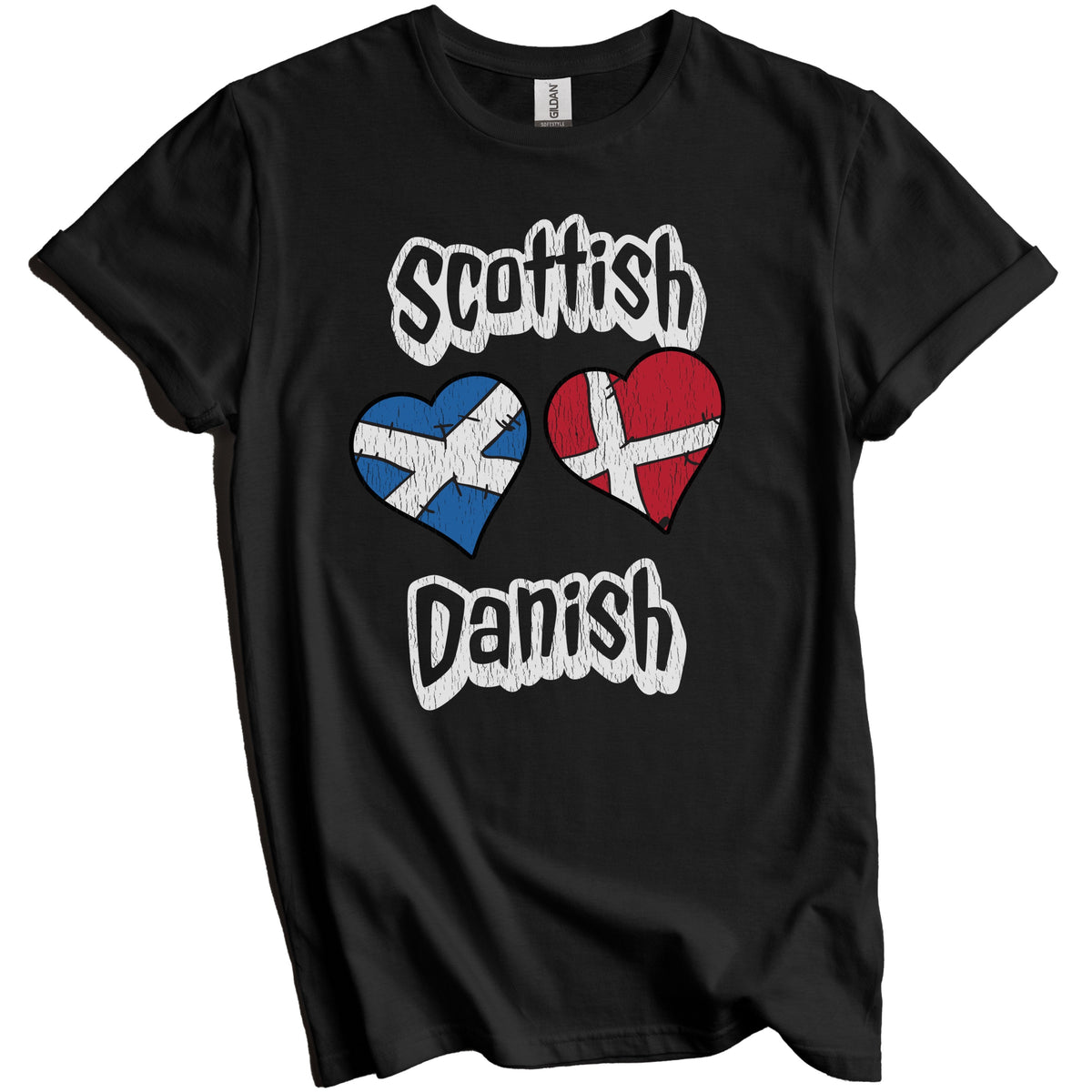 Scottish Danish Flag Heart Combo Scotland Denmark Distressed T-Shirt