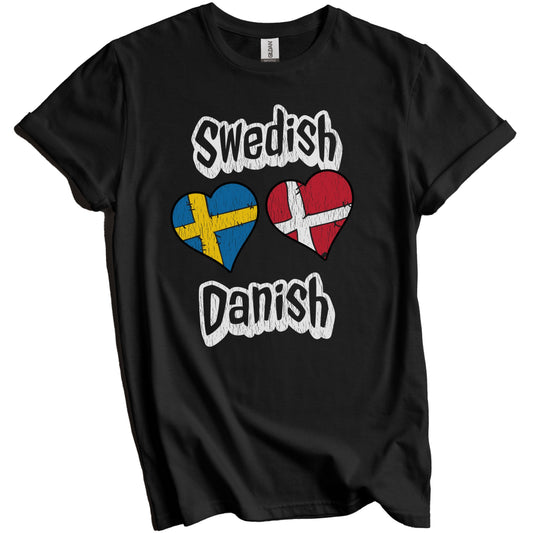 Swedish Danish Flag Heart Combo Sweden Denmark Distressed T-Shirt