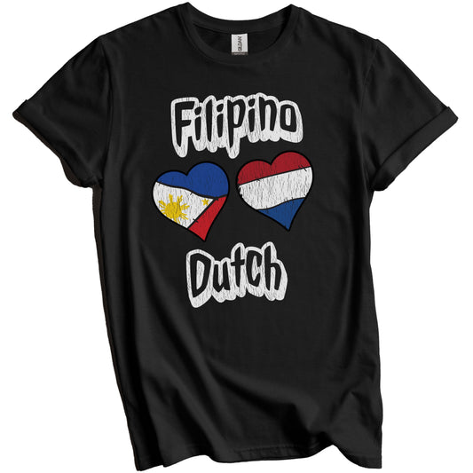 Filipino Dutch Flag Heart Combo Philippines Netherlands Distressed T-Shirt