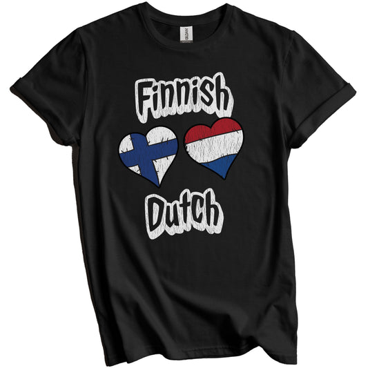 Finnish Dutch Flag Heart Combo Finland Netherlands Distressed T-Shirt