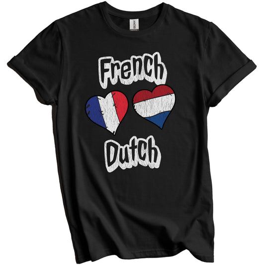 French Dutch Flag Heart Combo France Netherlands Distressed T-Shirt
