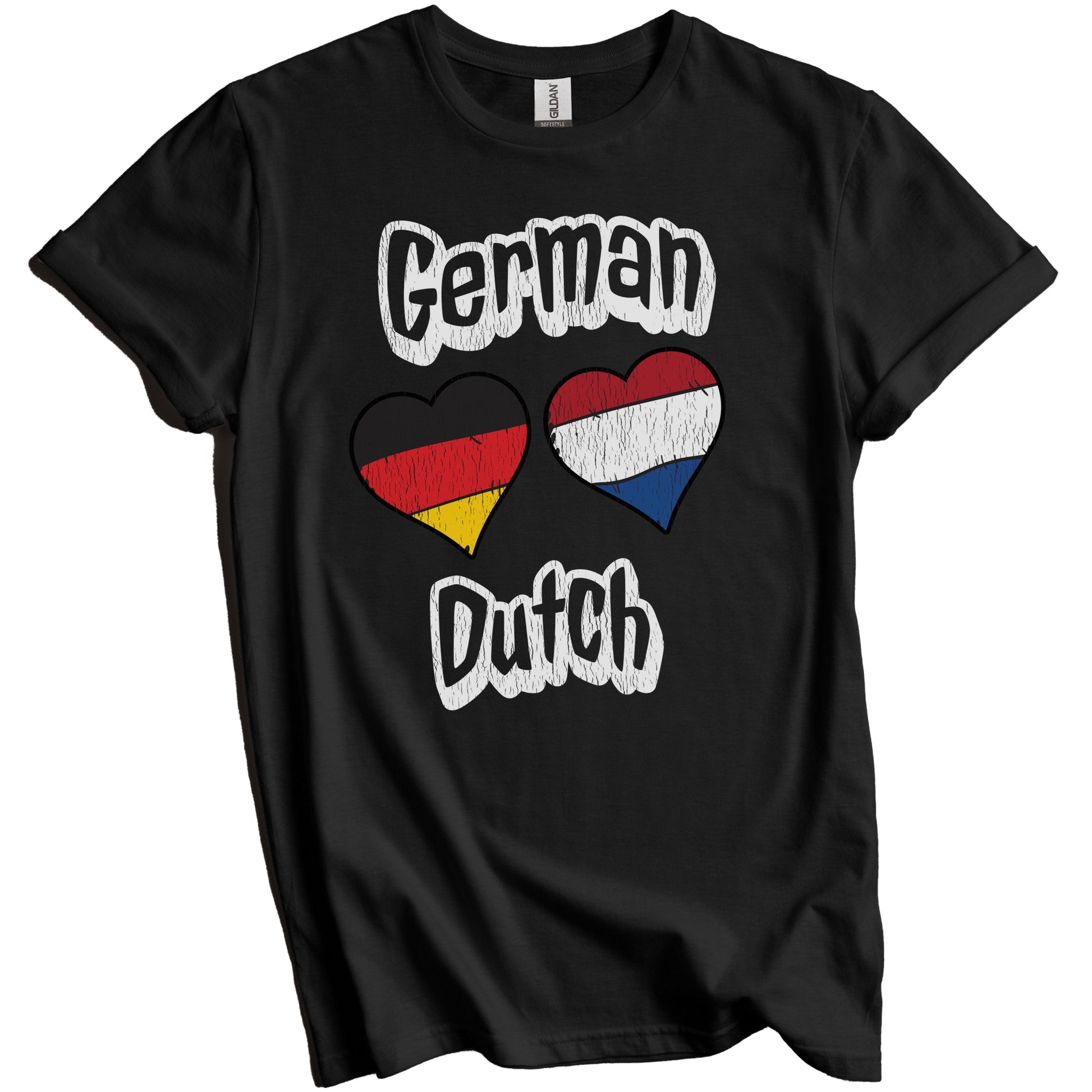 German Dutch Flag Heart Combo Germany Netherlands Distressed T-Shirt