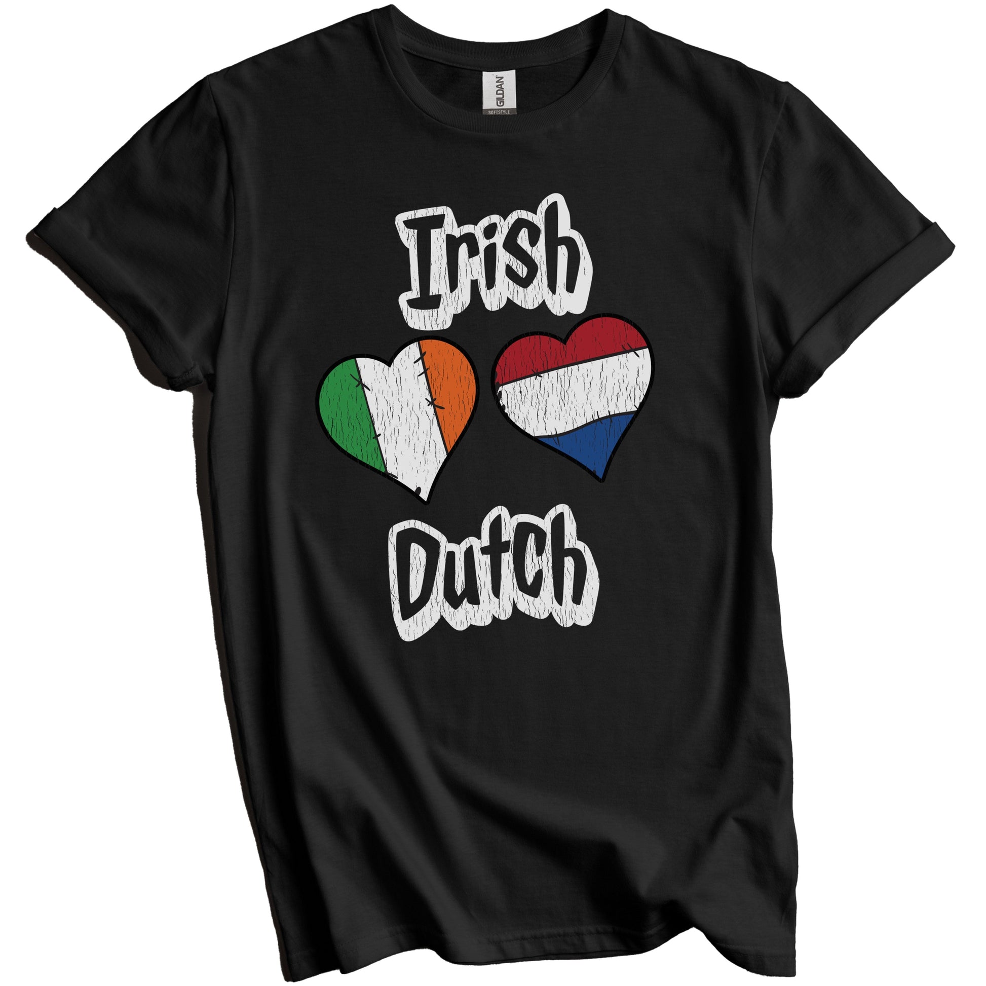Irish Dutch Flag Heart Combo Ireland Netherlands Distressed T-Shirt