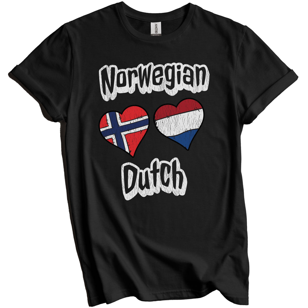 Norwegian Dutch Flag Heart Combo Norway Netherlands Distressed T-Shirt