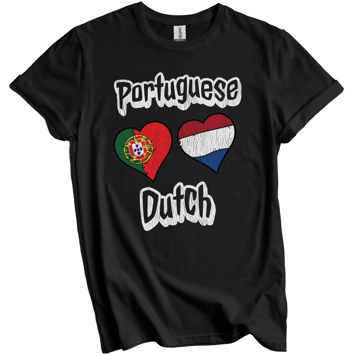 Portuguese Dutch Flag Heart Combo Portugal Netherlands Distressed T-Shirt