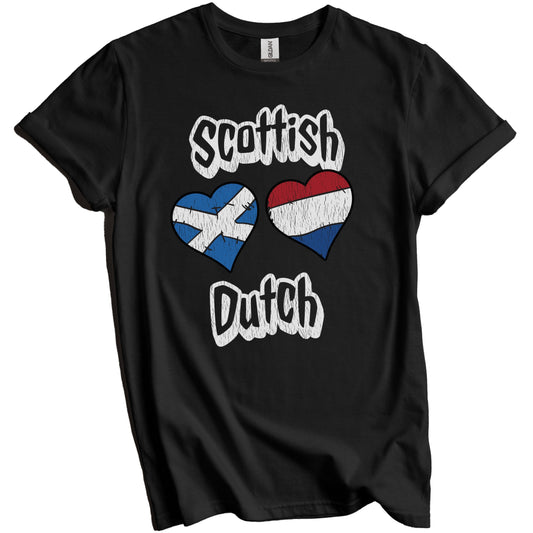 Scottish Dutch Flag Heart Combo Scotland Netherlands Distressed T-Shirt