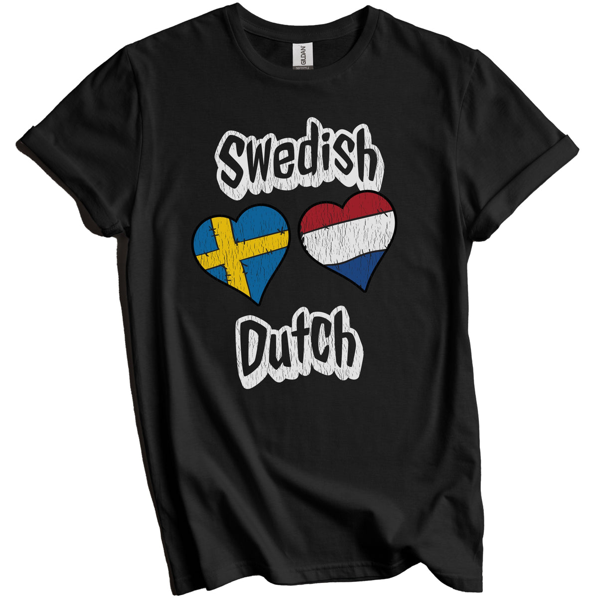 Swedish Dutch Flag Heart Combo Sweden Netherlands Distressed T-Shirt