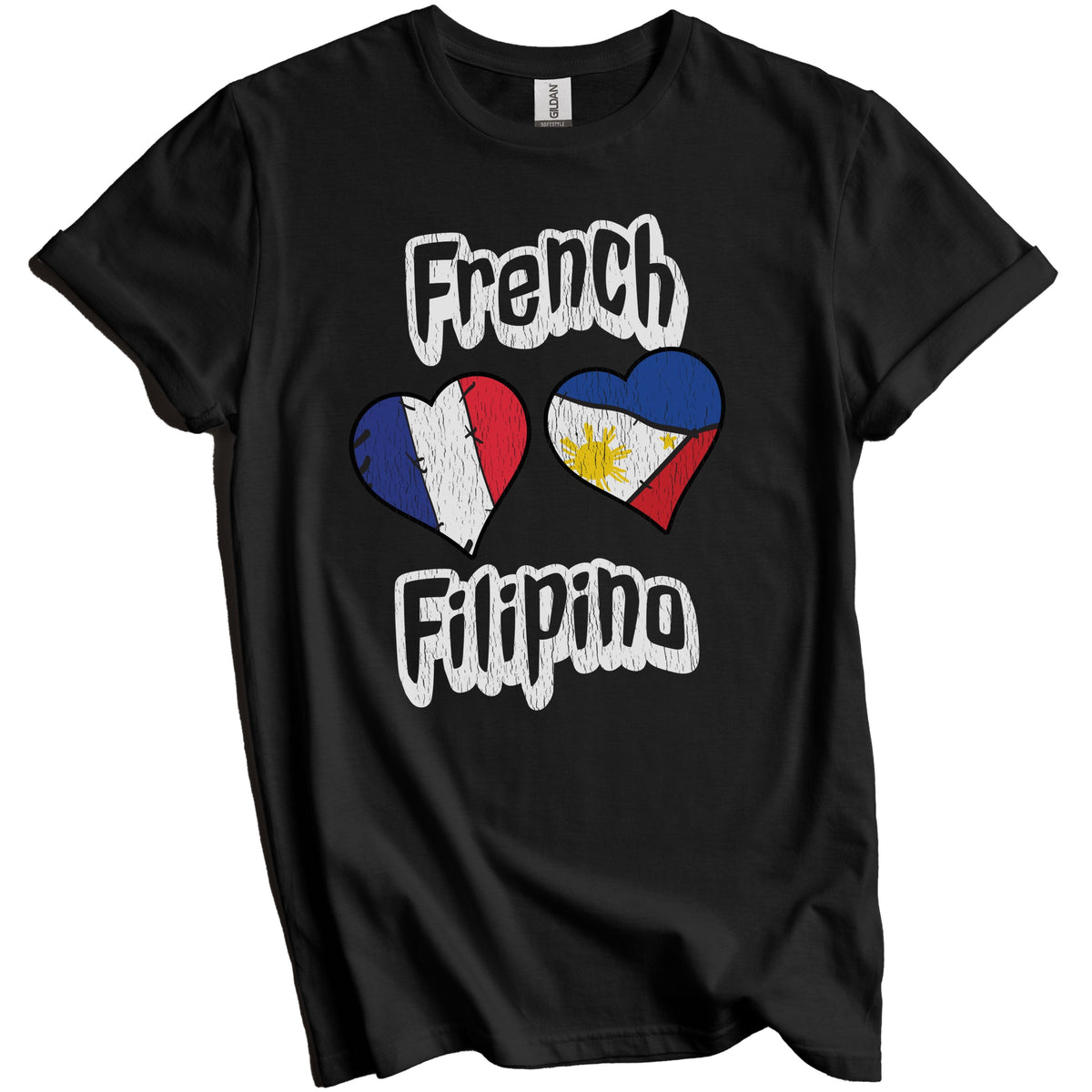 French Filipino Flag Heart Combo France Philippines Distressed T-Shirt