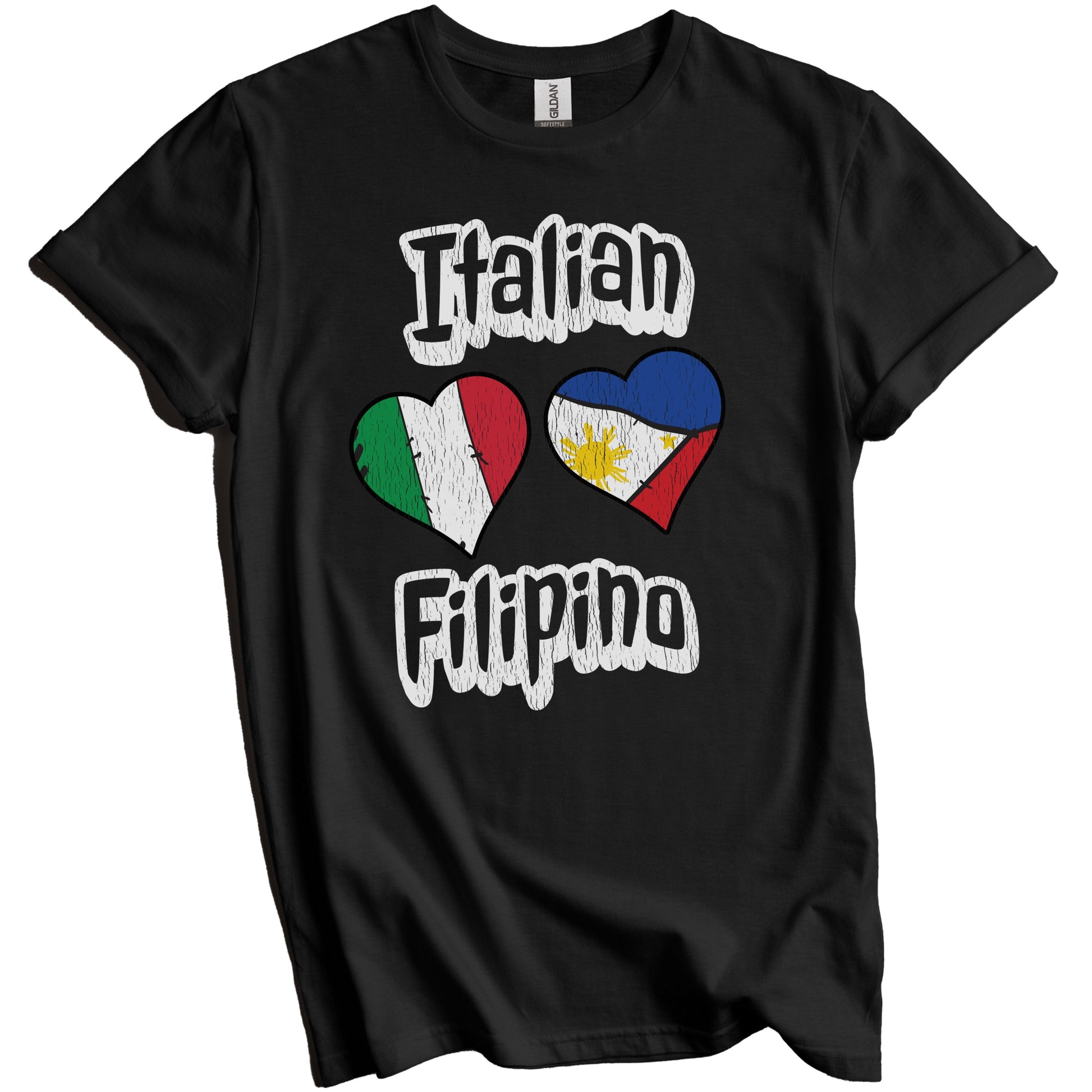 Italian Filipino Flag Heart Combo Italy Philippines Distressed T-Shirt