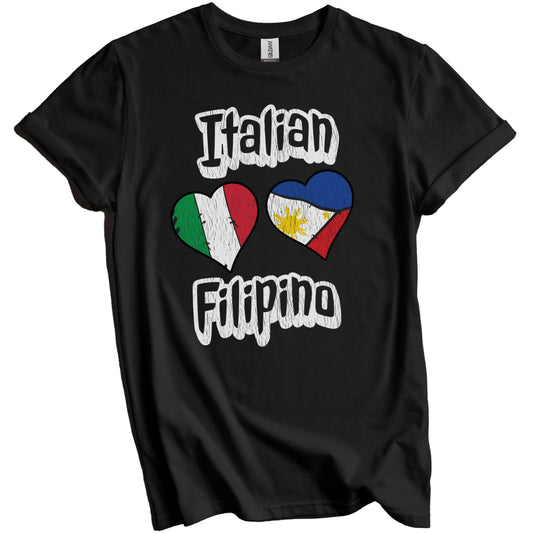 Italian Filipino Flag Heart Combo Italy Philippines Distressed T-Shirt