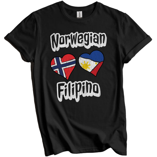 Norwegian Filipino Flag Heart Combo Norway Philippines Distressed T-Shirt