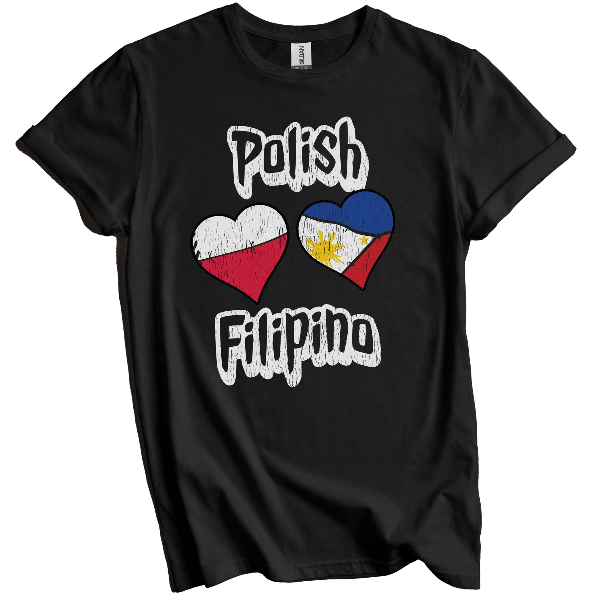 Polish Filipino Flag Heart Combo Poland Philippines Distressed T-Shirt