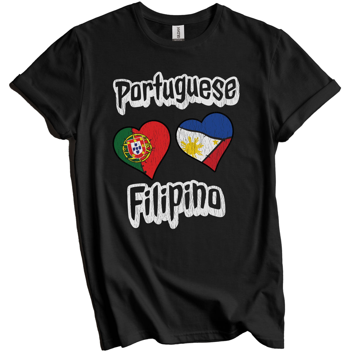 Portuguese Filipino Flag Heart Combo Portugal Philippines Distressed T-Shirt