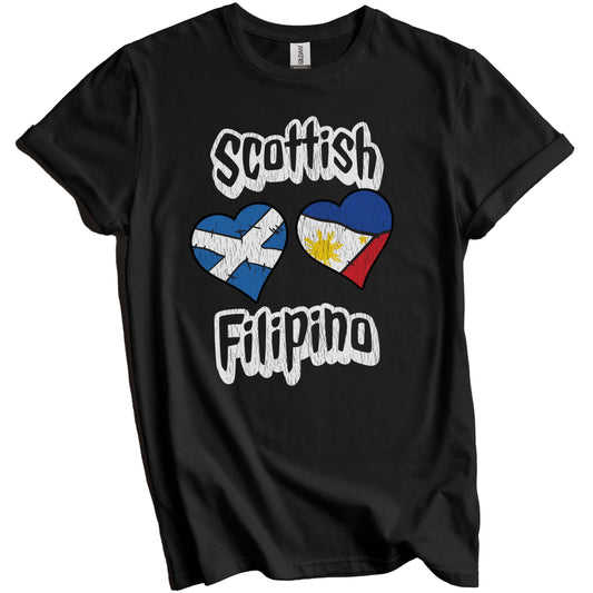 Scottish Filipino Flag Heart Combo Scotland Philippines Distressed T-Shirt