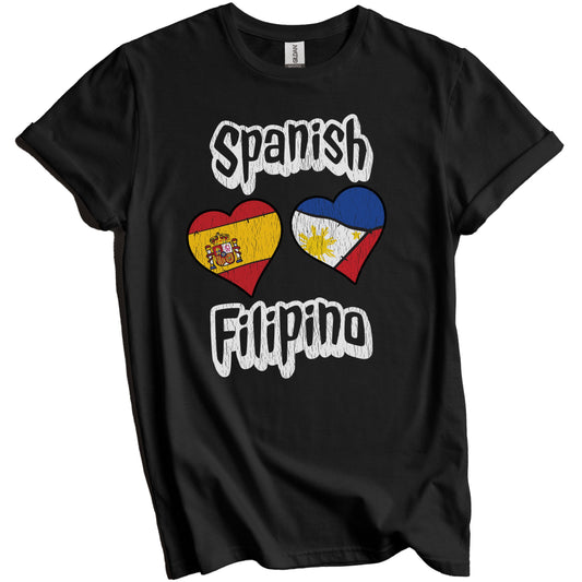 Spanish Filipino Flag Heart Combo Spain Philippines Distressed T-Shirt