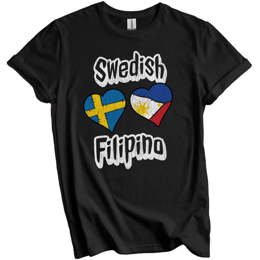 Swedish Filipino Flag Heart Combo Sweden Philippines Distressed T-Shirt
