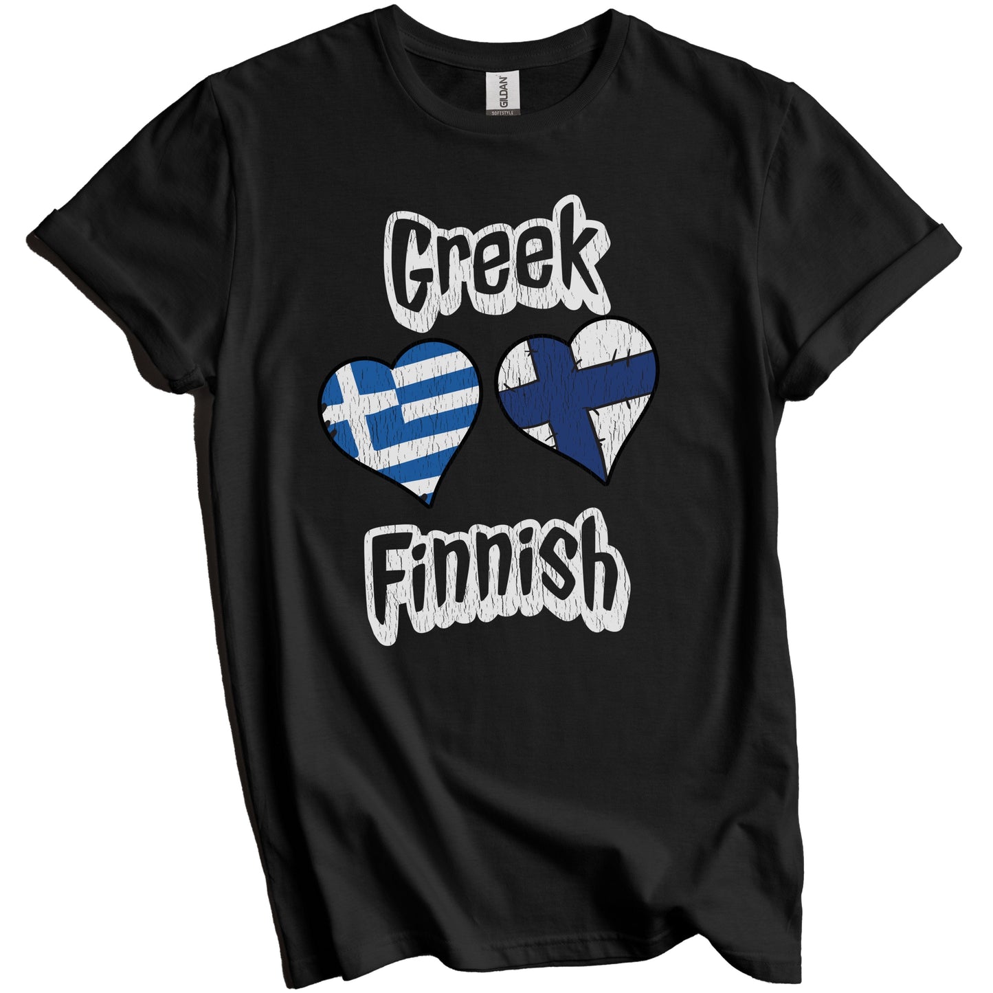 Greek Finnish Flag Heart Combo Greece Finland Distressed T-Shirt
