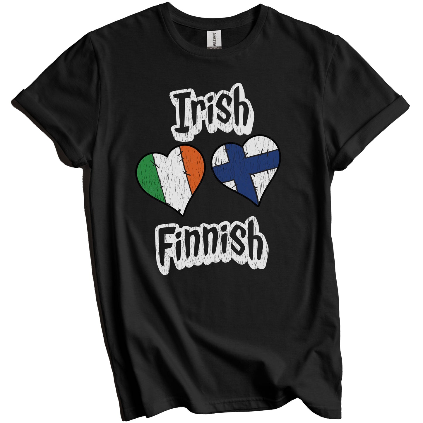 Irish Finnish Flag Heart Combo Ireland Finland Distressed T-Shirt