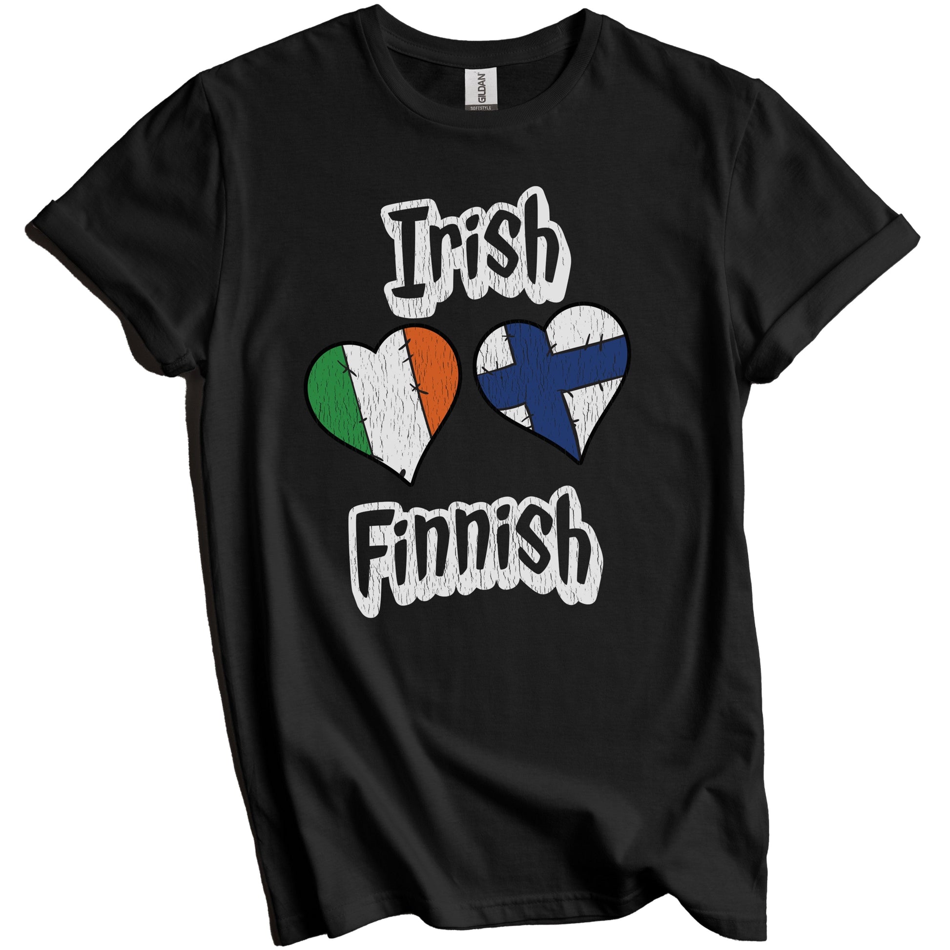Irish Finnish Flag Heart Combo Ireland Finland Distressed T-Shirt
