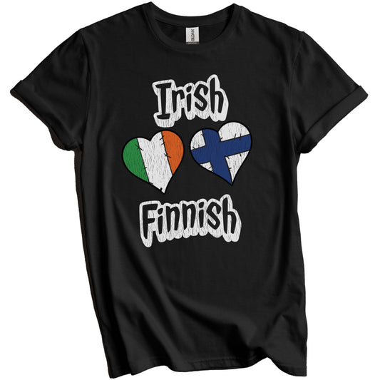 Irish Finnish Flag Heart Combo Ireland Finland Distressed T-Shirt