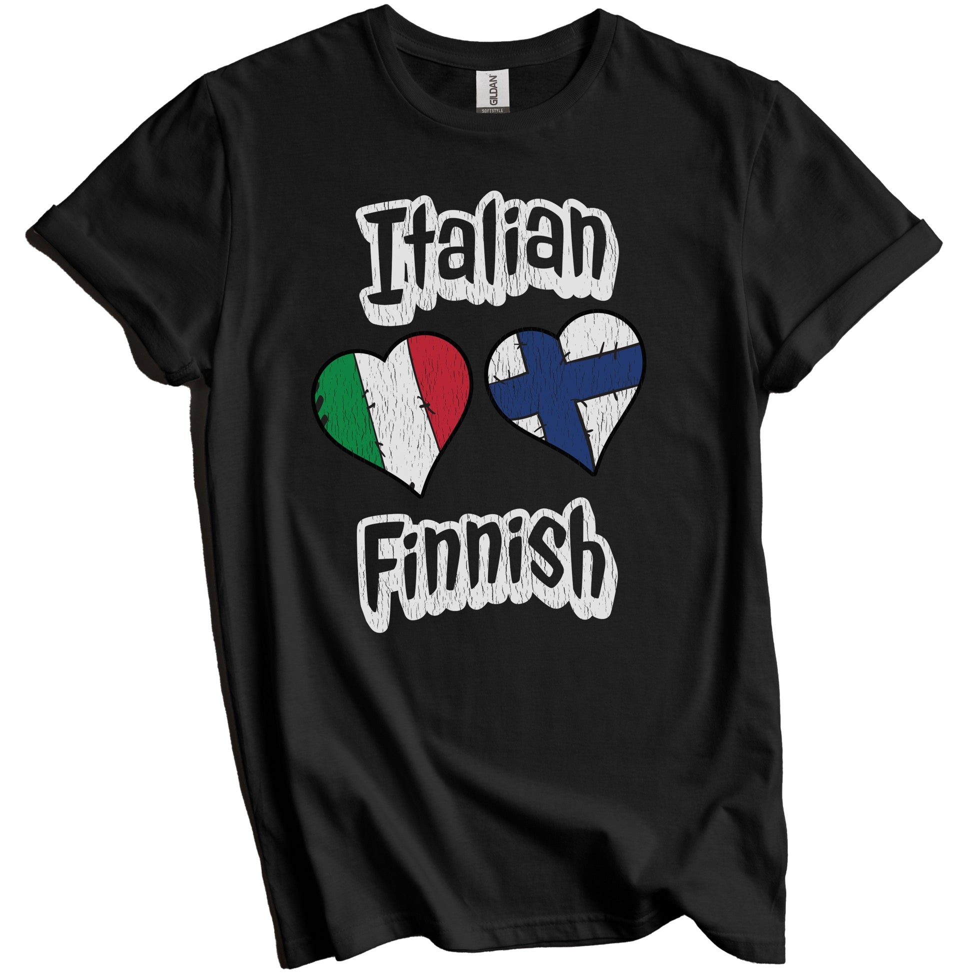 Italian Finnish Flag Heart Combo Italy Finland Distressed T-Shirt
