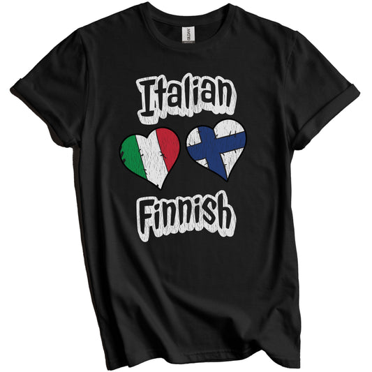 Italian Finnish Flag Heart Combo Italy Finland Distressed T-Shirt