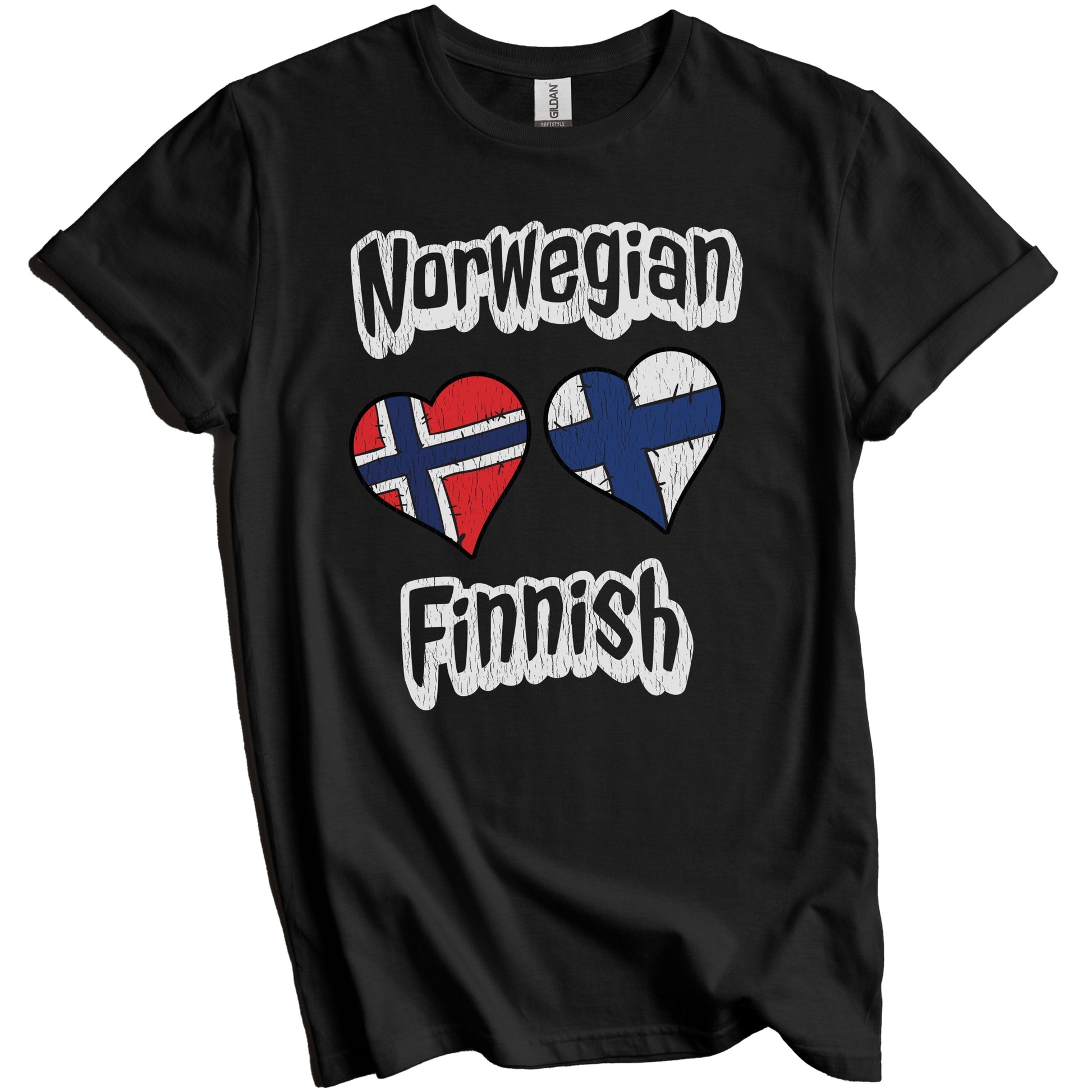 Norwegian Finnish Flag Heart Combo Norway Finland Distressed T-Shirt