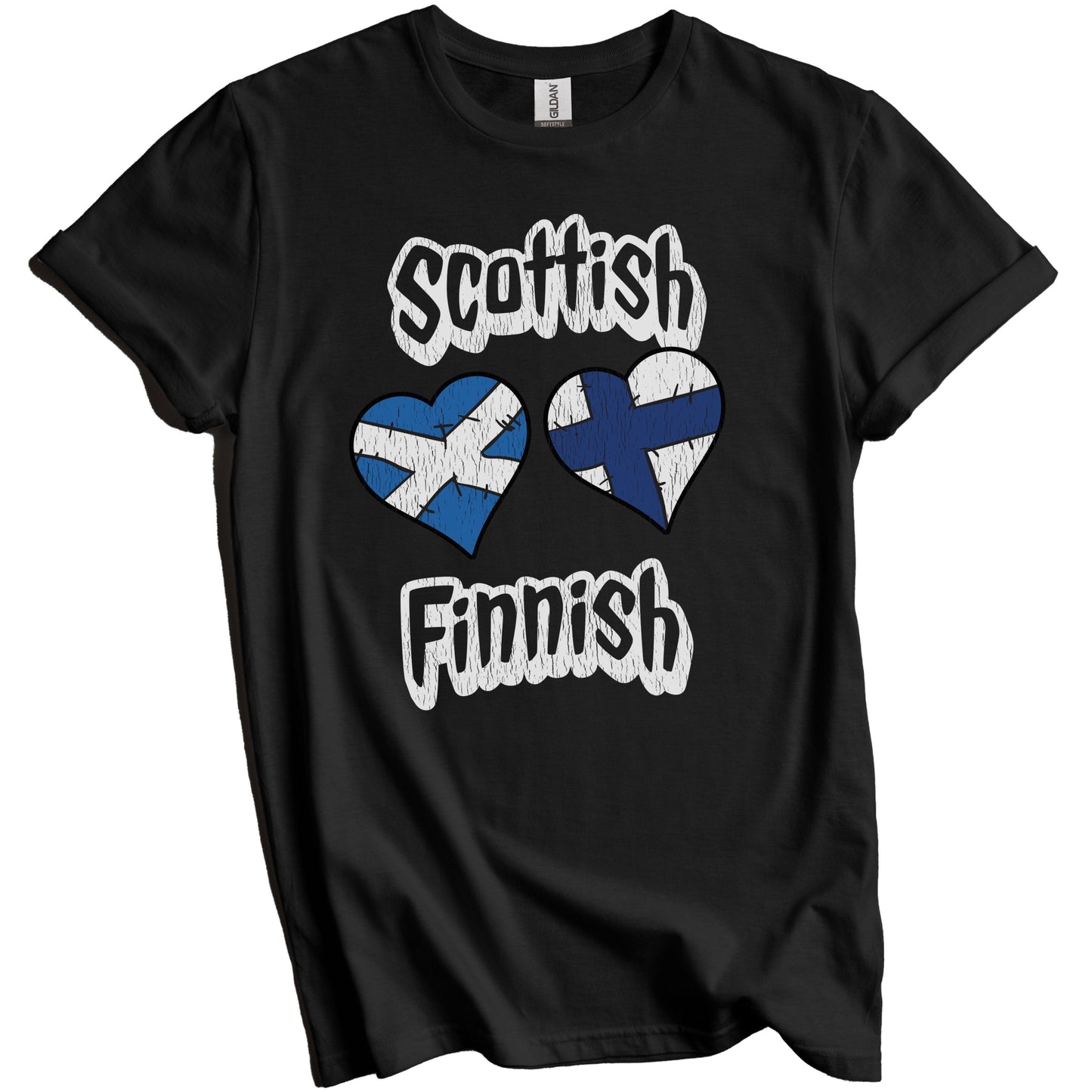 Scottish Finnish Flag Heart Combo Scotland Finland Distressed T-Shirt
