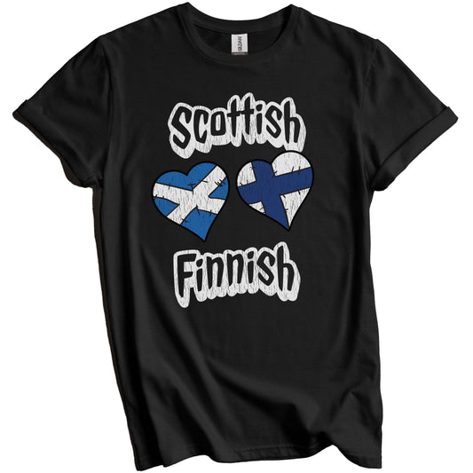 Scottish Finnish Flag Heart Combo Scotland Finland Distressed T-Shirt