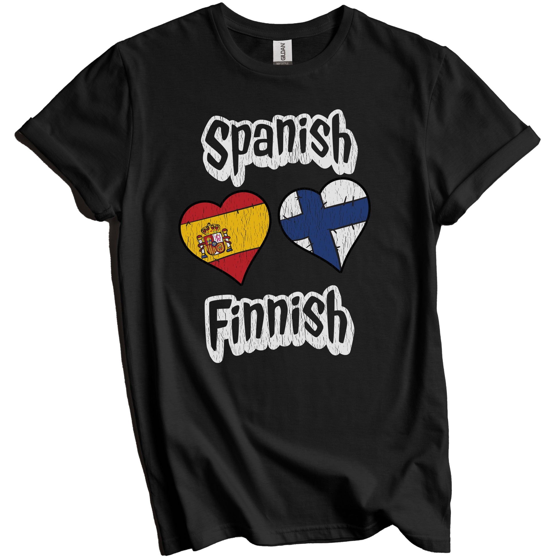 Spanish Finnish Flag Heart Combo Spain Finland Distressed T-Shirt