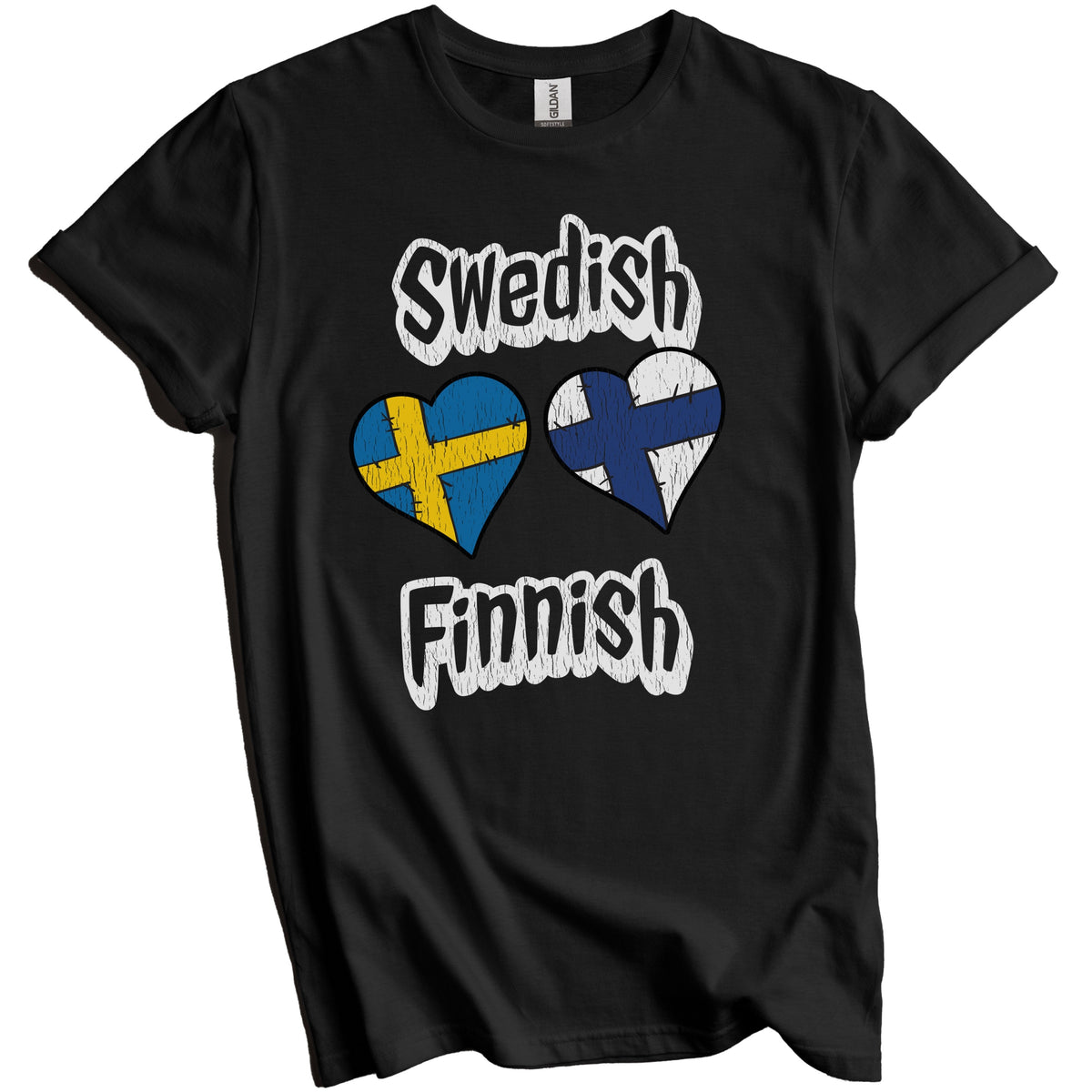 Swedish Finnish Flag Heart Combo Sweden Finland Distressed T-Shirt