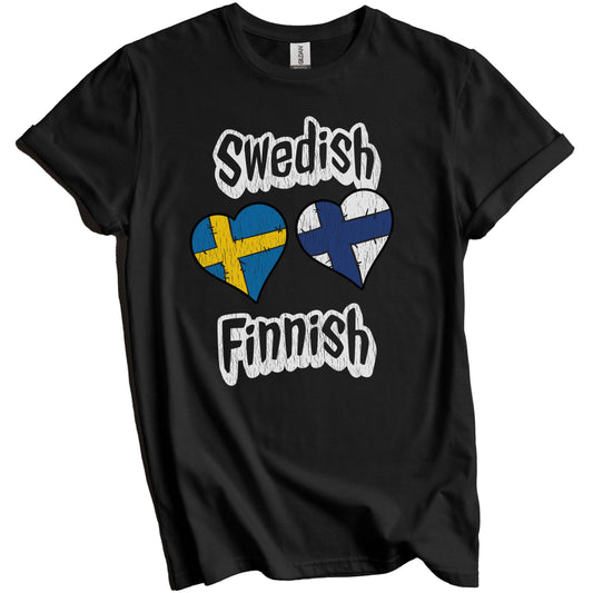 Swedish Finnish Flag Heart Combo Sweden Finland Distressed T-Shirt