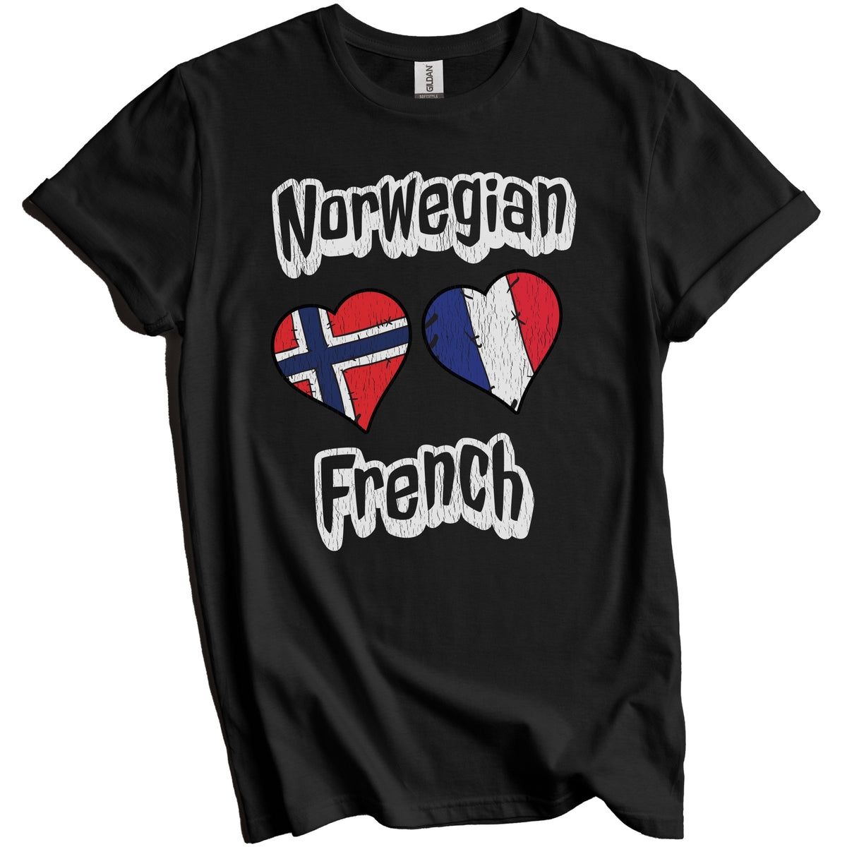 Norwegian French Flag Heart Combo Norway France Distressed T-Shirt