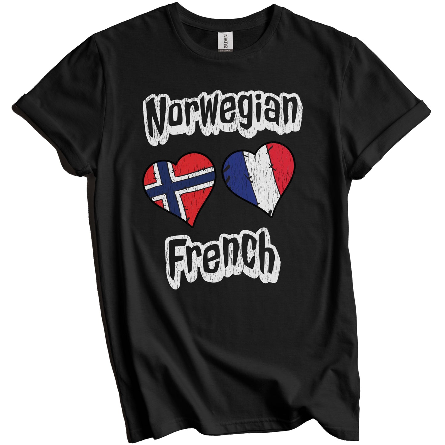 Norwegian French Flag Heart Combo Norway France Distressed T-Shirt