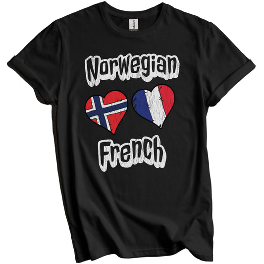 Norwegian French Flag Heart Combo Norway France Distressed T-Shirt