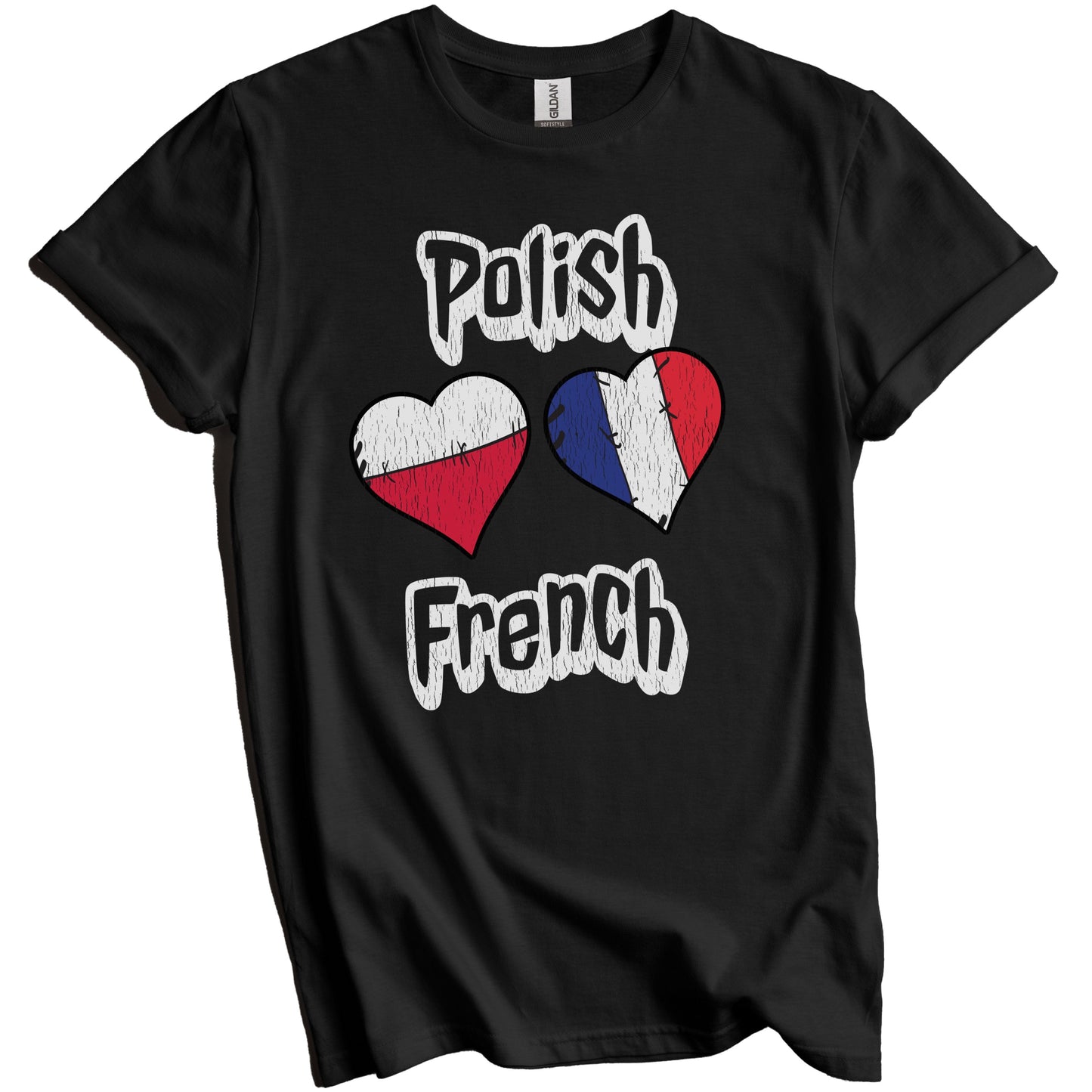 Polish French Flag Heart Combo Poland France Distressed T-Shirt