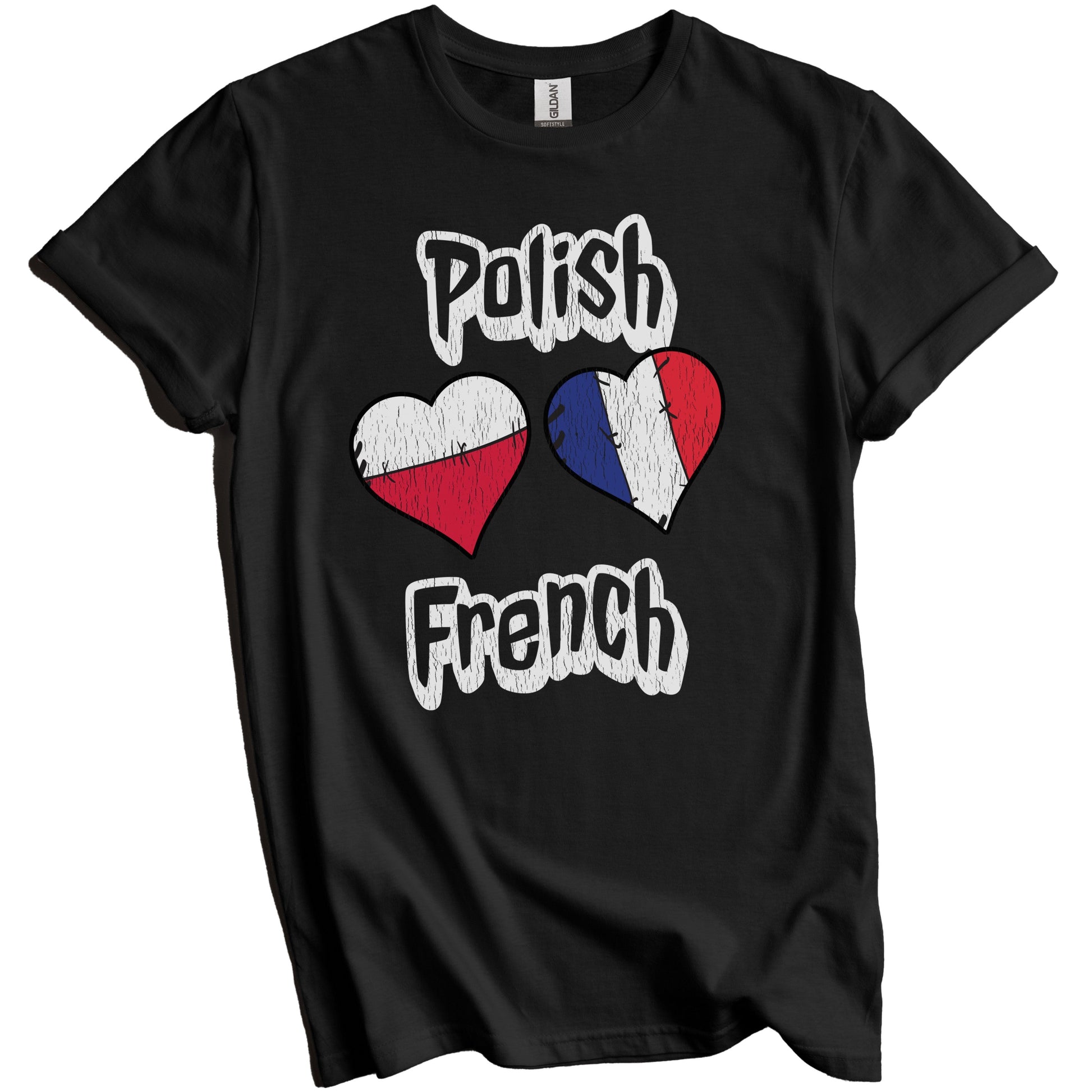 Polish French Flag Heart Combo Poland France Distressed T-Shirt