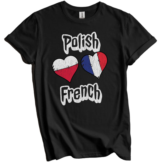 Polish French Flag Heart Combo Poland France Distressed T-Shirt