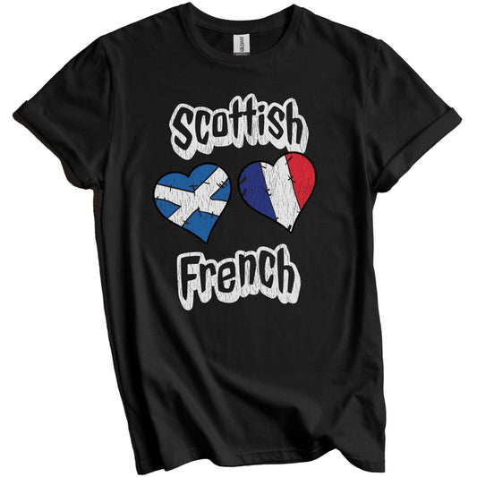 Scottish French Flag Heart Combo Scotland France Distressed T-Shirt