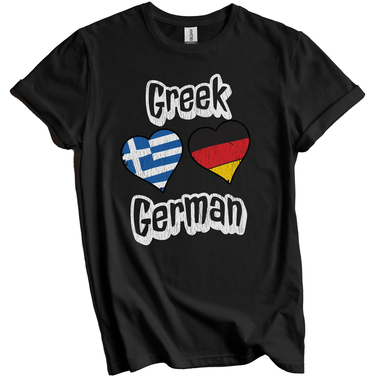 Greek German Flag Heart Combo Greece Germany Distressed T-Shirt