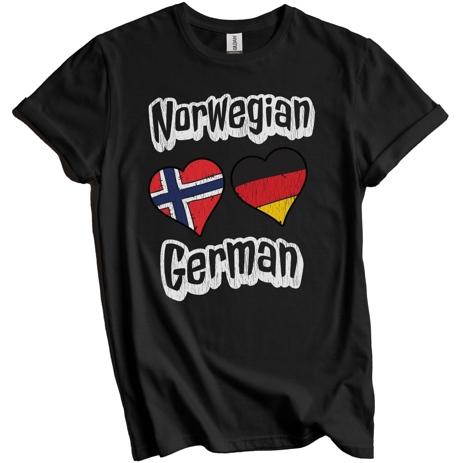 Norwegian German Flag Heart Combo Norway Germany Distressed T-Shirt