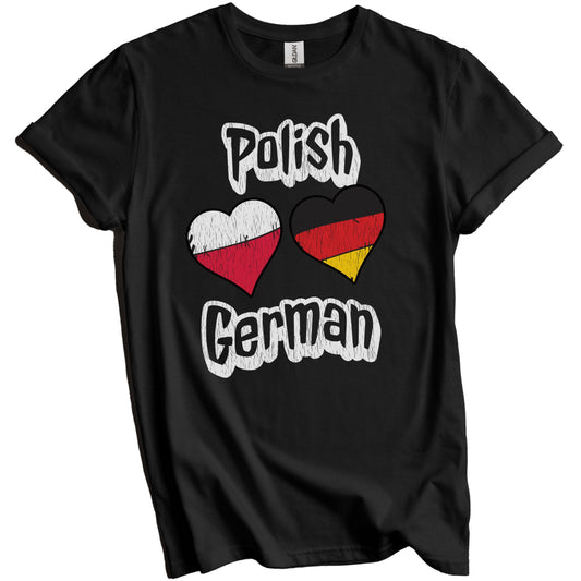 Polish German Flag Heart Combo Poland Germany Distressed T-Shirt