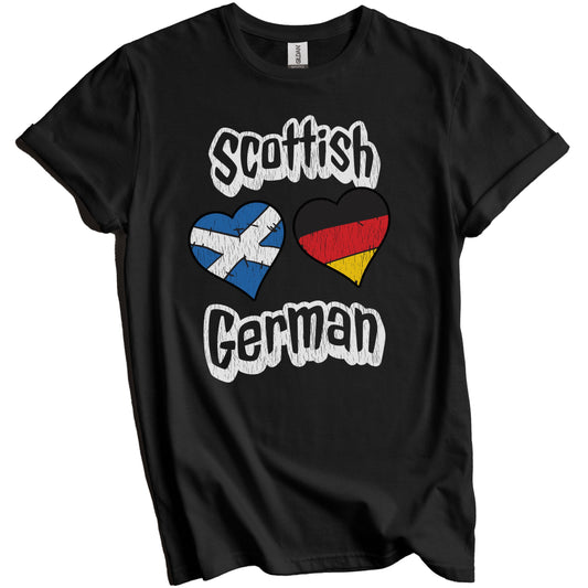 Scottish German Flag Heart Combo Scotland Germany Distressed T-Shirt