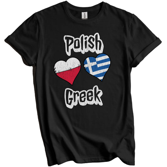 Polish Greek Flag Heart Combo Poland Greece Distressed T-Shirt