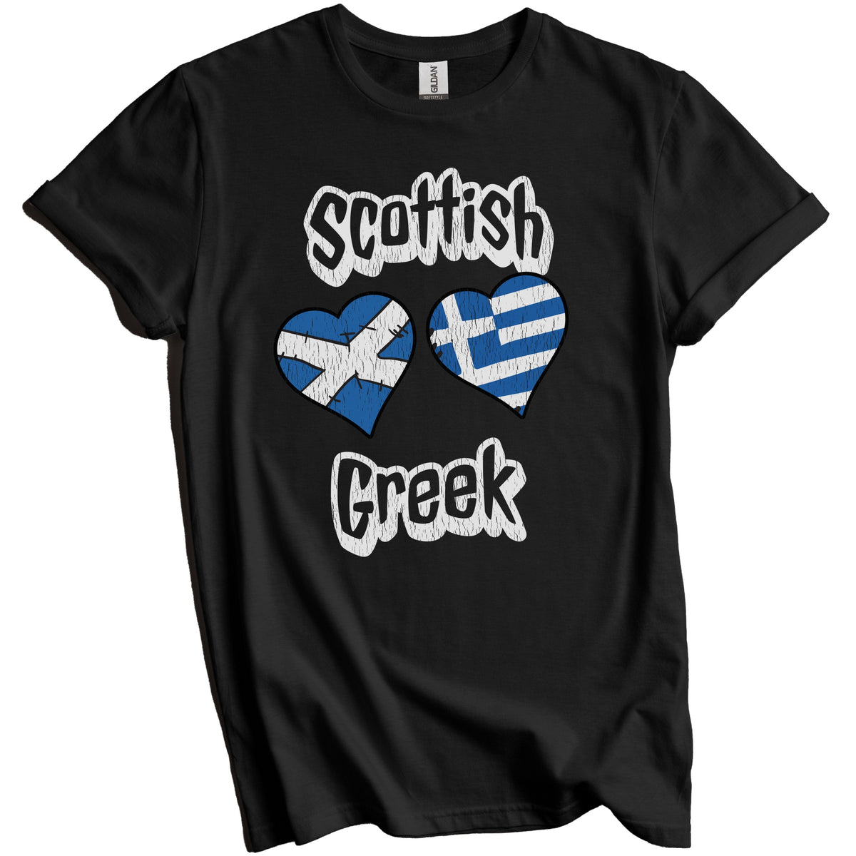 Scottish Greek Flag Heart Combo Scotland Greece Distressed T-Shirt