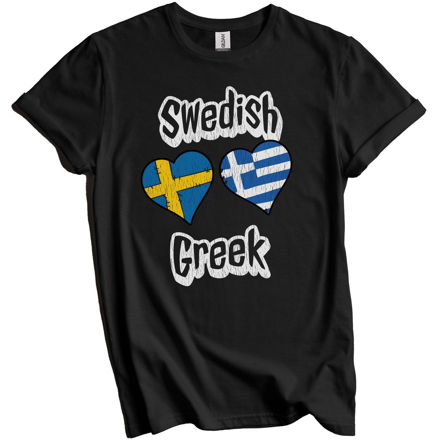 Swedish Greek Flag Heart Combo Sweden Greece Distressed T-Shirt